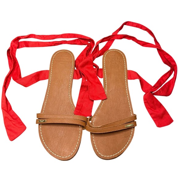Abercrombie & Fitch Women's Ankle Tie Sandals with Red Strap size 9/10 - Picture 1 of 6